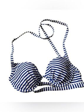 George Underwire Push-Up Bikini Top Blue White Stripe Halter Size M NWT